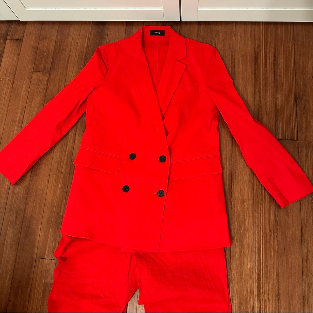 Theory Red Orange Stretch Linen Blazer Piazza JKT Eco Crunch size 2